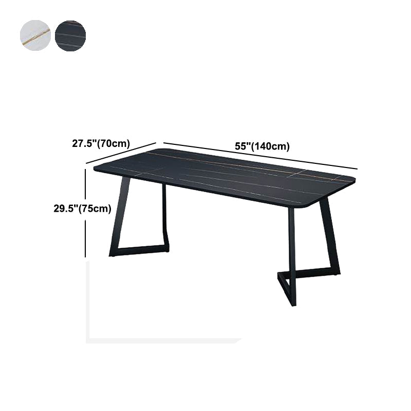 Rectangle Black Base Dining Room Kitchen Table Industrial Fixed Dinner Table Clearhalo 'Dining Tables & Seating' 'Dining Tables' 'dining_table' 'furn' 'furn_dining_table' 'Furniture' 'Kitchen & Dining Furniture' 5246480