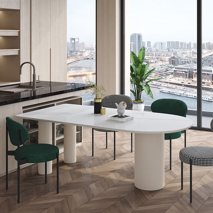 Stone Top Dining Table Traditional Luxury Dining Table with 3 Legs Base