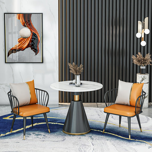 Metal Modern Round Indoor Table Sintered Stone Table for Kitchen 23.6"L x 23.6"W x 29.5"H Without Chairs