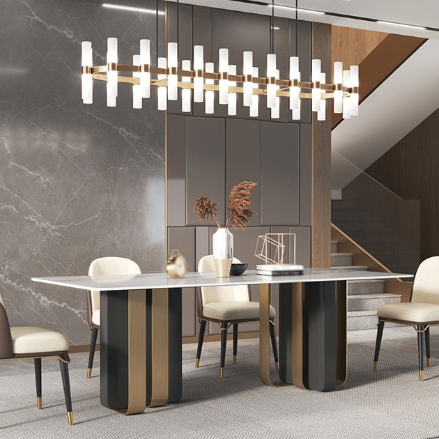 Traditional Luxury Furniture Stainless Steel Double Pedestal Base Dinner Table