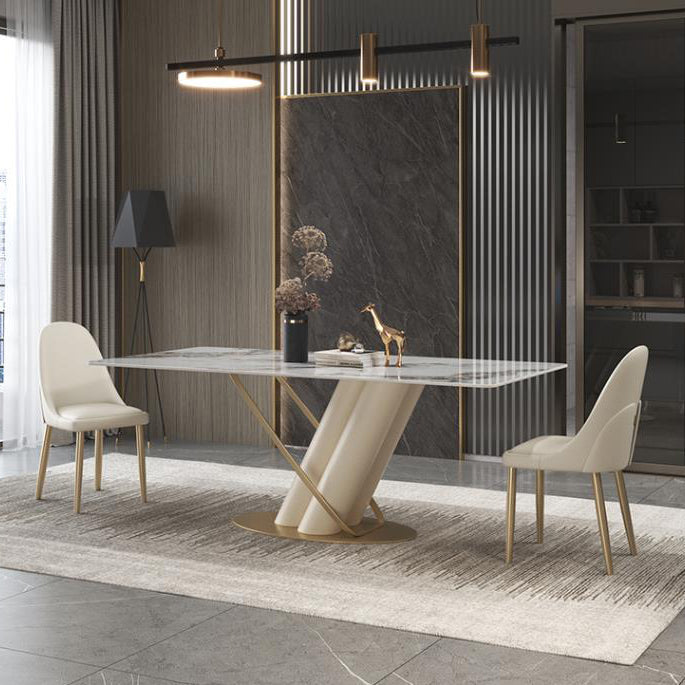 Rectangle Dining Site Table Traditional Luxury Table with Stainless Steel Base