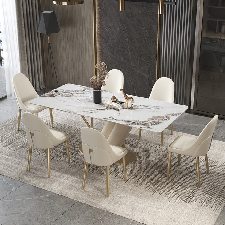 Rectangle Dining Site Table Traditional Luxury Table with Stainless Steel Base