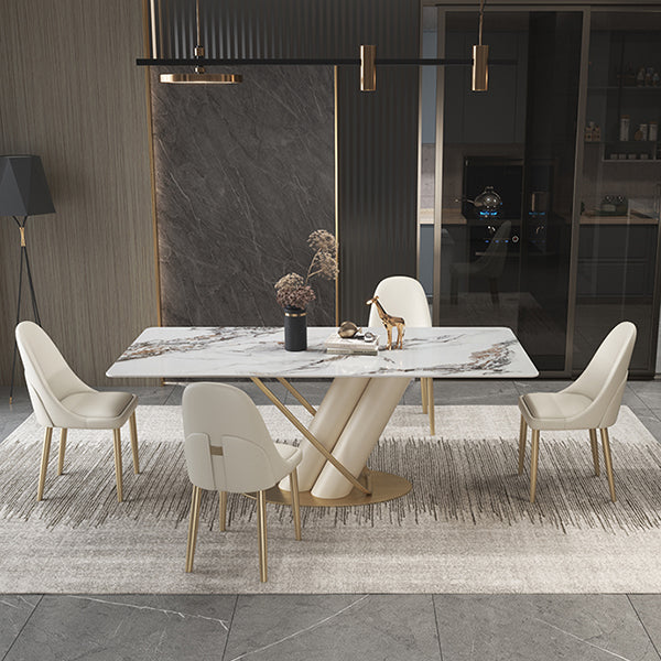 Rectangle Dining Site Table Traditional Luxury Table with Stainless Steel Base