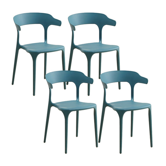 Scandinavian Coffee Shop Stacking Arm Chair Matte Finish Plastic Dining Chair Peacock Blue 4 Piece Set