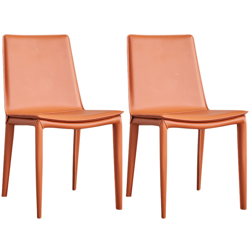 Designer Style Matte Finish Leather Side Chair Solid Back Home Dining Chair Orange 2 Piece Set Clearhalo 'Dining Chairs' 'Dining Tables & Seating' 'dining_chair' 'furn' 'furn_dining_chair' 'Furniture' 'Kitchen & Dining Furniture' 5247384