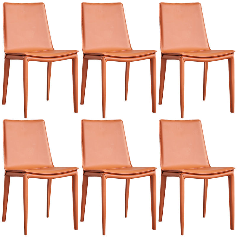 Designer Style Matte Finish Leather Side Chair Solid Back Home Dining Chair Orange 6 Piece Set Clearhalo 'Dining Chairs' 'Dining Tables & Seating' 'dining_chair' 'furn' 'furn_dining_chair' 'Furniture' 'Kitchen & Dining Furniture' 5247388