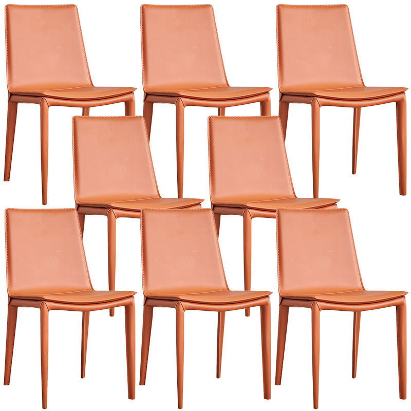 Designer Style Matte Finish Leather Side Chair Solid Back Home Dining Chair Orange 8 Piece Set Clearhalo 'Dining Chairs' 'Dining Tables & Seating' 'dining_chair' 'furn' 'furn_dining_chair' 'Furniture' 'Kitchen & Dining Furniture' 5247389