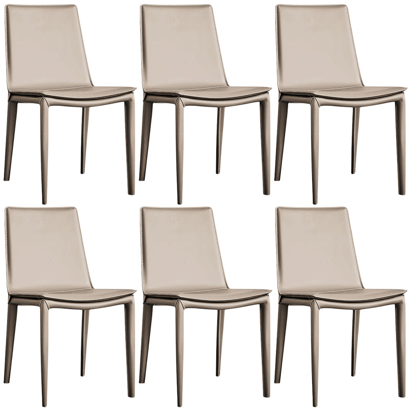Designer Style Matte Finish Leather Side Chair Solid Back Home Dining Chair Light Khaki 6 Piece Set Clearhalo 'Dining Chairs' 'Dining Tables & Seating' 'dining_chair' 'furn' 'furn_dining_chair' 'Furniture' 'Kitchen & Dining Furniture' 5247395