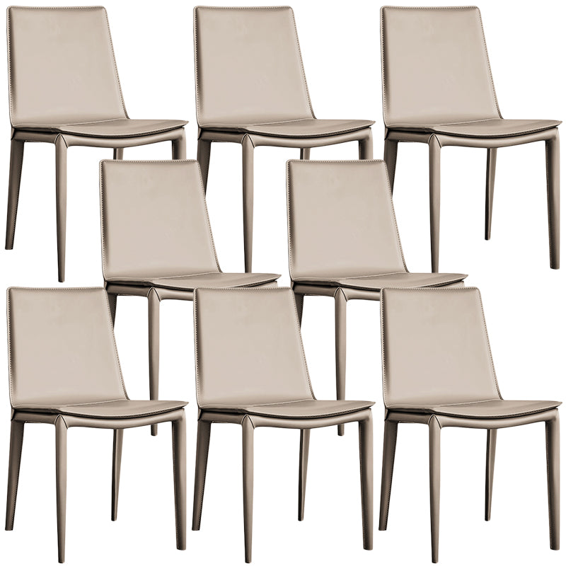 Designer Style Matte Finish Leather Side Chair Solid Back Home Dining Chair Light Khaki 8 Piece Set Clearhalo 'Dining Chairs' 'Dining Tables & Seating' 'dining_chair' 'furn' 'furn_dining_chair' 'Furniture' 'Kitchen & Dining Furniture' 5247397