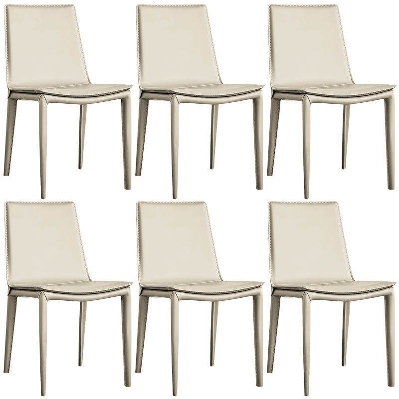 Designer Style Matte Finish Leather Side Chair Solid Back Home Dining Chair Off-White 6 Piece Set Clearhalo 'Dining Chairs' 'Dining Tables & Seating' 'dining_chair' 'furn' 'furn_dining_chair' 'Furniture' 'Kitchen & Dining Furniture' 5247408