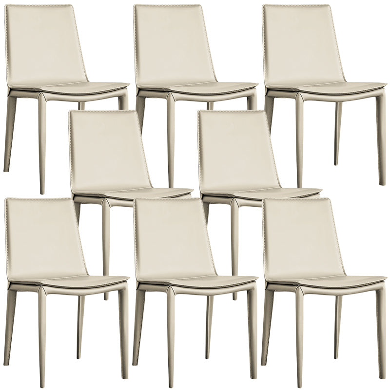 Designer Style Matte Finish Leather Side Chair Solid Back Home Dining Chair Off-White 8 Piece Set Clearhalo 'Dining Chairs' 'Dining Tables & Seating' 'dining_chair' 'furn' 'furn_dining_chair' 'Furniture' 'Kitchen & Dining Furniture' 5247409