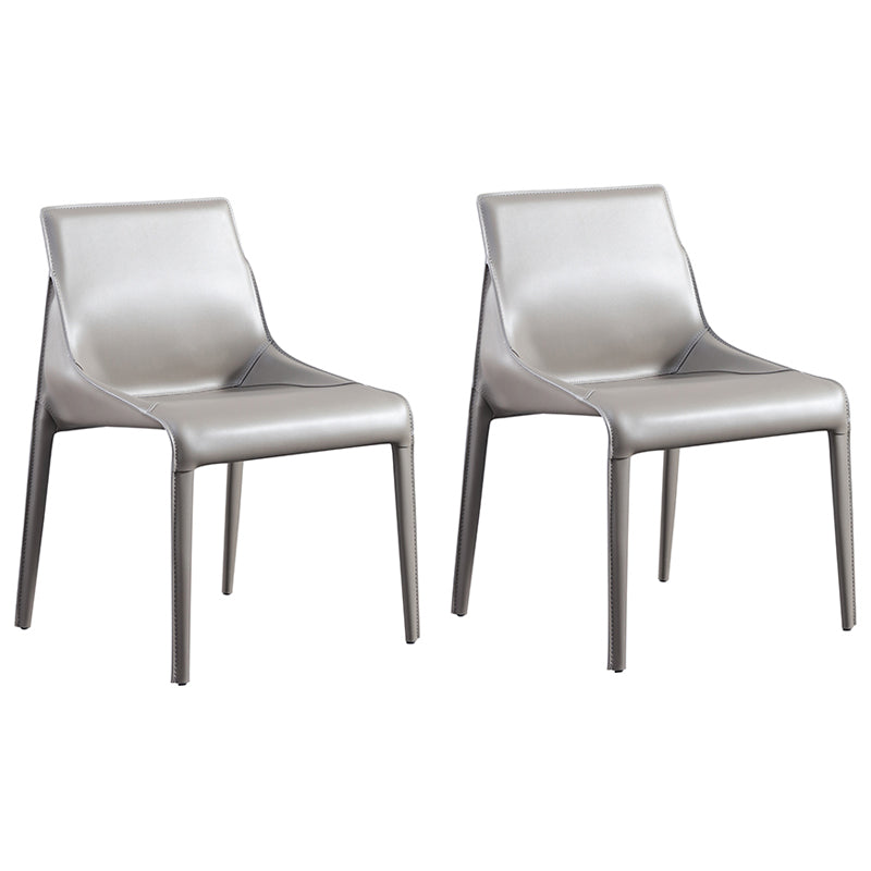 Designer Style Matte Finish Leather Side Chair Home Solid Back Dining Chair Grey 2 Piece Set Clearhalo 'Dining Chairs' 'Dining Tables & Seating' 'dining_chair' 'furn' 'furn_dining_chair' 'Furniture' 'Kitchen & Dining Furniture' 5247412
