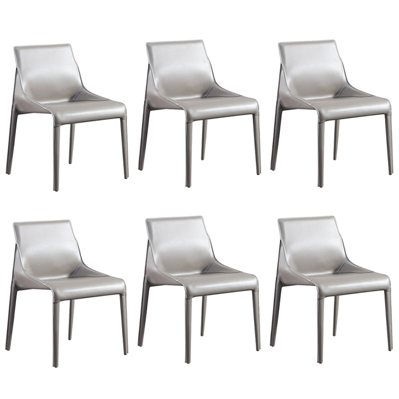 Designer Style Matte Finish Leather Side Chair Home Solid Back Dining Chair Grey 6 Piece Set Clearhalo 'Dining Chairs' 'Dining Tables & Seating' 'dining_chair' 'furn' 'furn_dining_chair' 'Furniture' 'Kitchen & Dining Furniture' 5247416