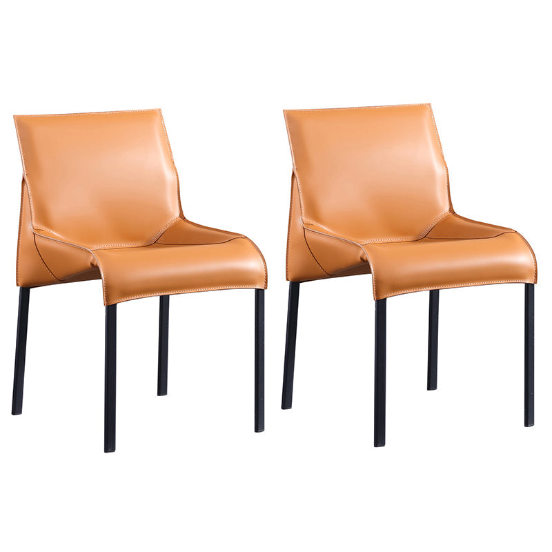Designer Style Matte Finish Leather Side Chair Home Solid Back Dining Chair Orange 2 Piece Set Clearhalo 'Dining Chairs' 'Dining Tables & Seating' 'dining_chair' 'furn' 'furn_dining_chair' 'Furniture' 'Kitchen & Dining Furniture' 5247421