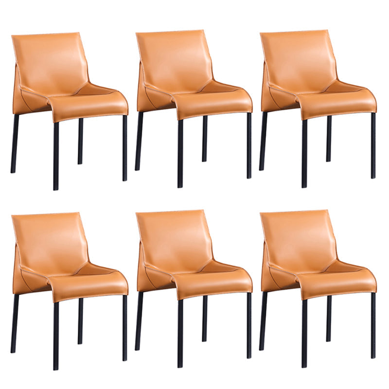 Designer Style Matte Finish Leather Side Chair Home Solid Back Dining Chair Orange 6 Piece Set Clearhalo 'Dining Chairs' 'Dining Tables & Seating' 'dining_chair' 'furn' 'furn_dining_chair' 'Furniture' 'Kitchen & Dining Furniture' 5247425