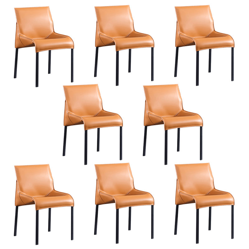 Designer Style Matte Finish Leather Side Chair Home Solid Back Dining Chair Orange 8 Piece Set Clearhalo 'Dining Chairs' 'Dining Tables & Seating' 'dining_chair' 'furn' 'furn_dining_chair' 'Furniture' 'Kitchen & Dining Furniture' 5247428