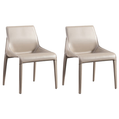 Designer Style Matte Finish Leather Side Chair Home Solid Back Dining Chair Khaki 2 Piece Set Clearhalo 'Dining Chairs' 'Dining Tables & Seating' 'dining_chair' 'furn' 'furn_dining_chair' 'Furniture' 'Kitchen & Dining Furniture' 5247429