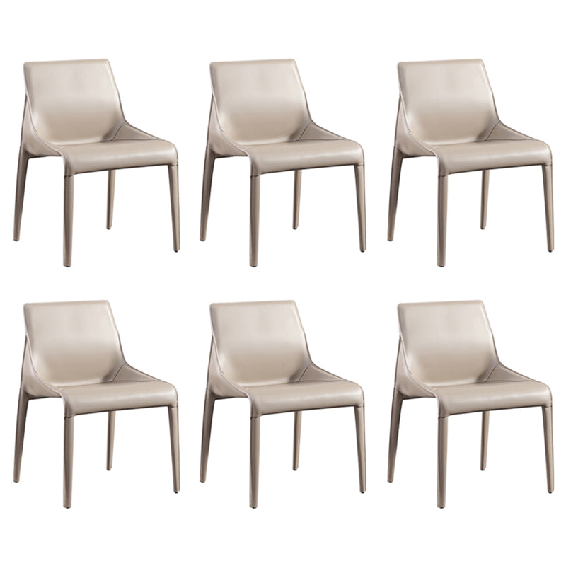 Designer Style Matte Finish Leather Side Chair Home Solid Back Dining Chair Khaki 6 Piece Set Clearhalo 'Dining Chairs' 'Dining Tables & Seating' 'dining_chair' 'furn' 'furn_dining_chair' 'Furniture' 'Kitchen & Dining Furniture' 5247431