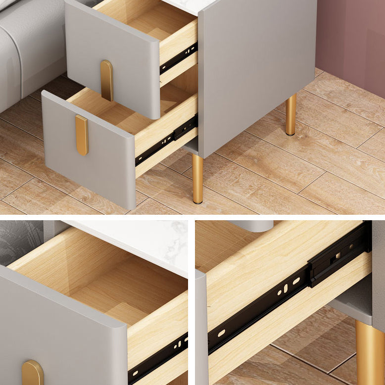 Glam Stone Rectangular Top Night Table 4 Legs Nightstand with 2 Drawers