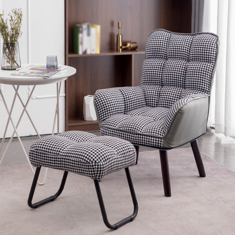 Linen Arms Included Chair 27.5"L x 20.8"W x 39.3" H Chair for Living Room Gray Houndstooth With Ottoman Clearhalo 'Accent Chairs' 'accent_chairs' 'Chairs & Seating' 'furn' 'furn_accent_chairs' 'Furniture' 'Living Room Furniture' 5247660