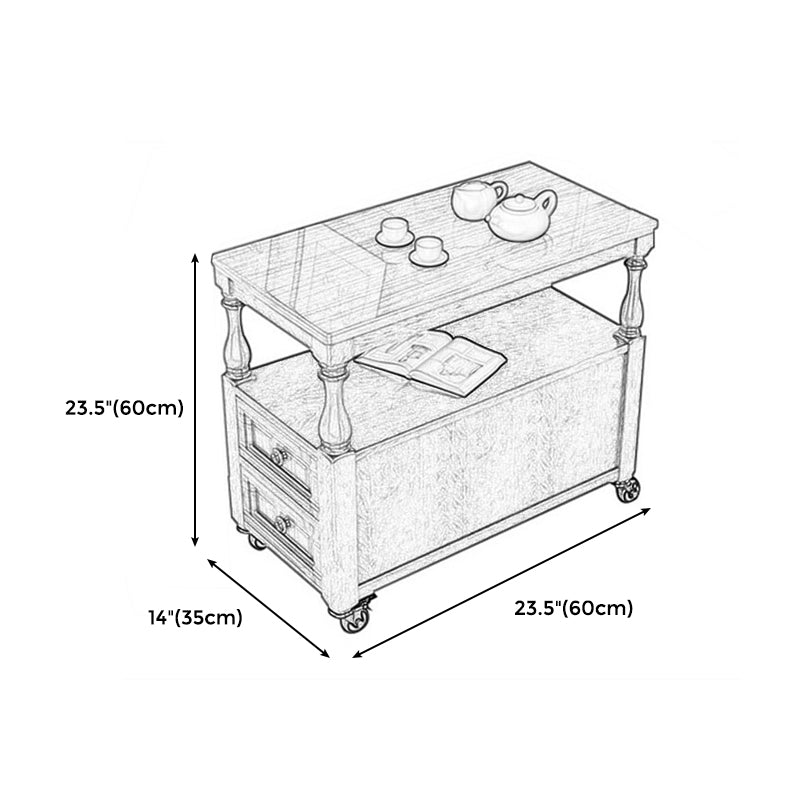 13.7" W X 23.6" H Farmhouse Wood Side Table Two-Drawer Side Table with Wheels Clearhalo 'Coffee & Accent Tables' 'End & Side Tables' 'end_side_tables' 'furn' 'furn_end_side_tables' 'Furniture' 'Living Room Furniture' 5247861