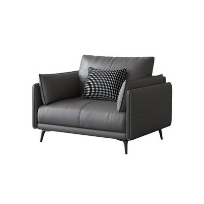 Contemporary Genuine Leather Square Arm Standard Sofa with Loose Back for Living Room