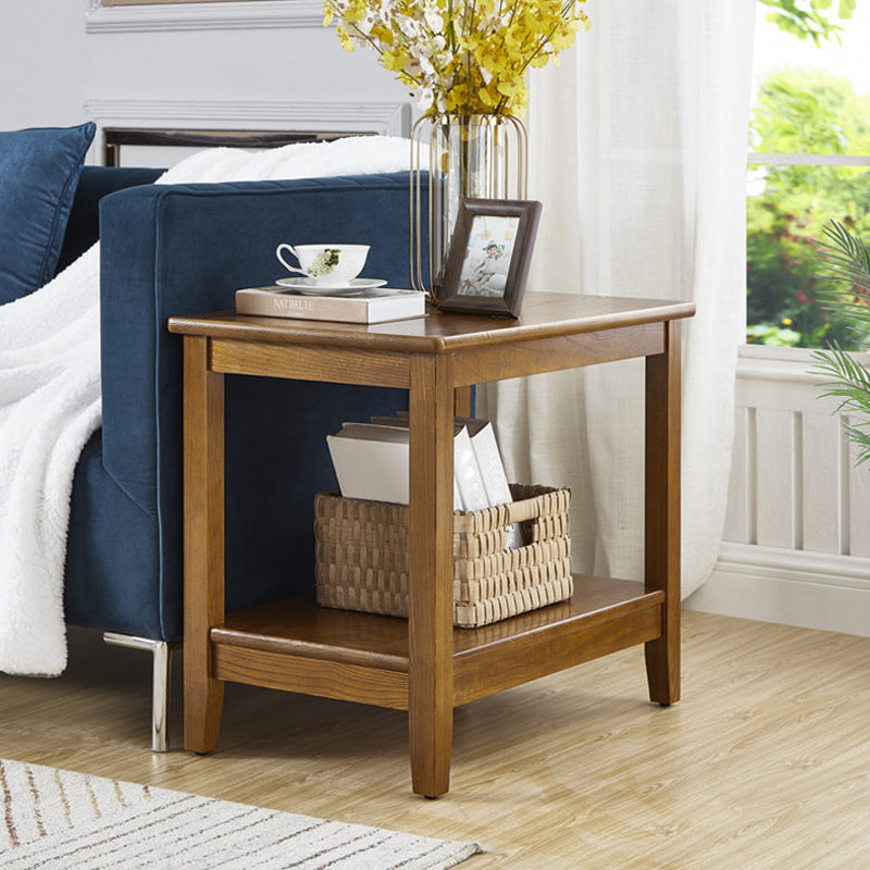 Farmhouse Ash Double Tier End Table, Brown Side Table with Shelf Brown Clearhalo 'Coffee & Accent Tables' 'End & Side Tables' 'end_side_tables' 'furn' 'furn_end_side_tables' 'Furniture' 'Living Room Furniture' 5247969