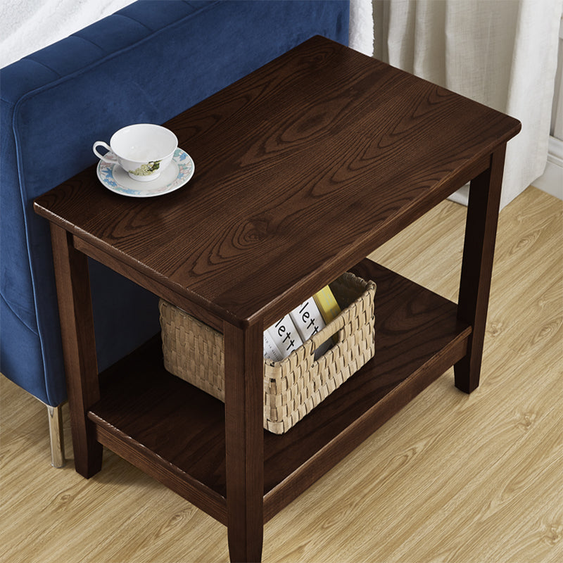 Farmhouse Ash Double Tier End Table, Brown Side Table with Shelf Dark Brown Clearhalo 'Coffee & Accent Tables' 'End & Side Tables' 'end_side_tables' 'furn' 'furn_end_side_tables' 'Furniture' 'Living Room Furniture' 5247971