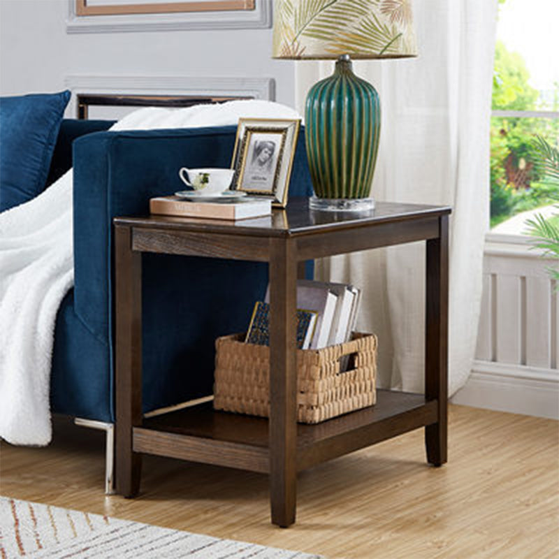 Farmhouse Ash Double Tier End Table, Brown Side Table with Shelf Dark Brown Clearhalo 'Coffee & Accent Tables' 'End & Side Tables' 'end_side_tables' 'furn' 'furn_end_side_tables' 'Furniture' 'Living Room Furniture' 5247972