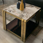 棚付きの石の上端テーブルグラムフレームソファのサイドテーブルリビングルーム