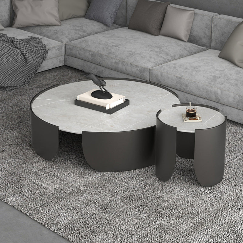 Modern Style White/black Rock Slab Top Round Metal Craft Coffee Table Clearhalo 'Coffee & Accent Tables' 'Coffee Tables' 'coffee_tables' 'furn' 'furn_coffee_tables' 'Furniture' 'Living Room Furniture' 5248043