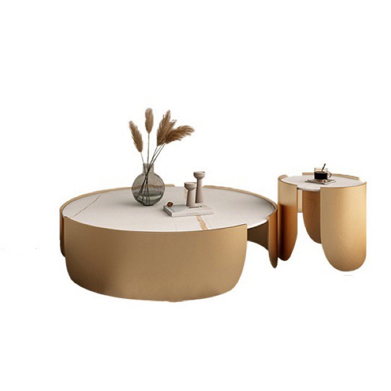 Modern Style White/black Rock Slab Top Round Metal Craft Coffee Table Clearhalo 'Coffee & Accent Tables' 'Coffee Tables' 'coffee_tables' 'furn' 'furn_coffee_tables' 'Furniture' 'Living Room Furniture' 5248047