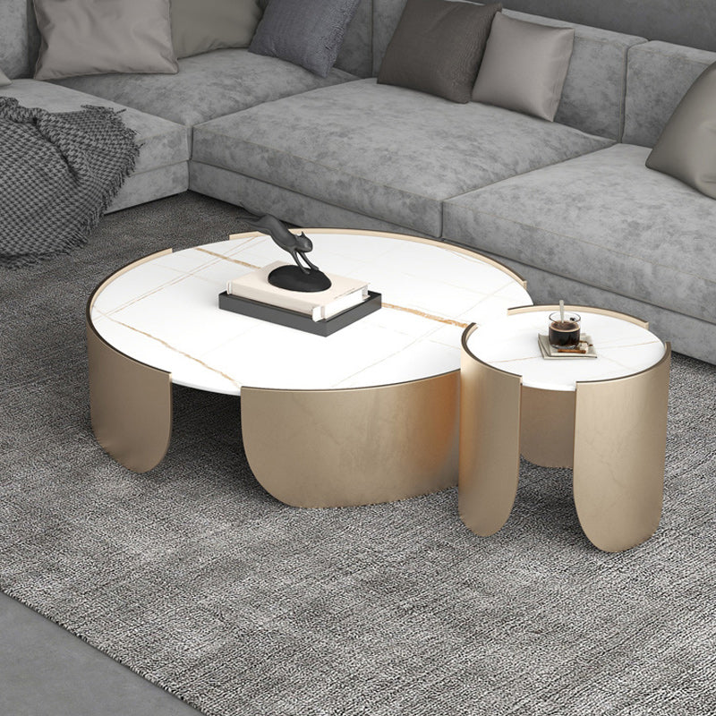 Modern Style White/black Rock Slab Top Round Metal Craft Coffee Table Clearhalo 'Coffee & Accent Tables' 'Coffee Tables' 'coffee_tables' 'furn' 'furn_coffee_tables' 'Furniture' 'Living Room Furniture' 5248048