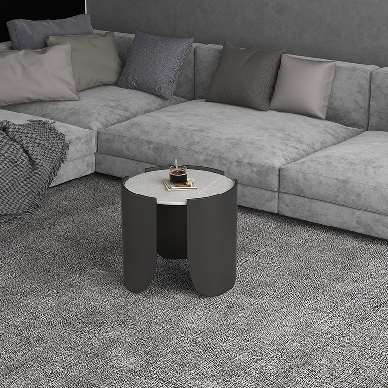 Modern Style White/black Rock Slab Top Round Metal Craft Coffee Table 20"L x 20"W x 18"H Gray Clearhalo 'Coffee & Accent Tables' 'Coffee Tables' 'coffee_tables' 'furn' 'furn_coffee_tables' 'Furniture' 'Living Room Furniture' 5248052