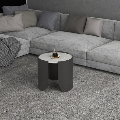Modern Style White/black Rock Slab Top Round Metal Craft Coffee Table 20"L x 20"W x 18"H Gray Clearhalo 'Coffee & Accent Tables' 'Coffee Tables' 'coffee_tables' 'furn' 'furn_coffee_tables' 'Furniture' 'Living Room Furniture' 5248052