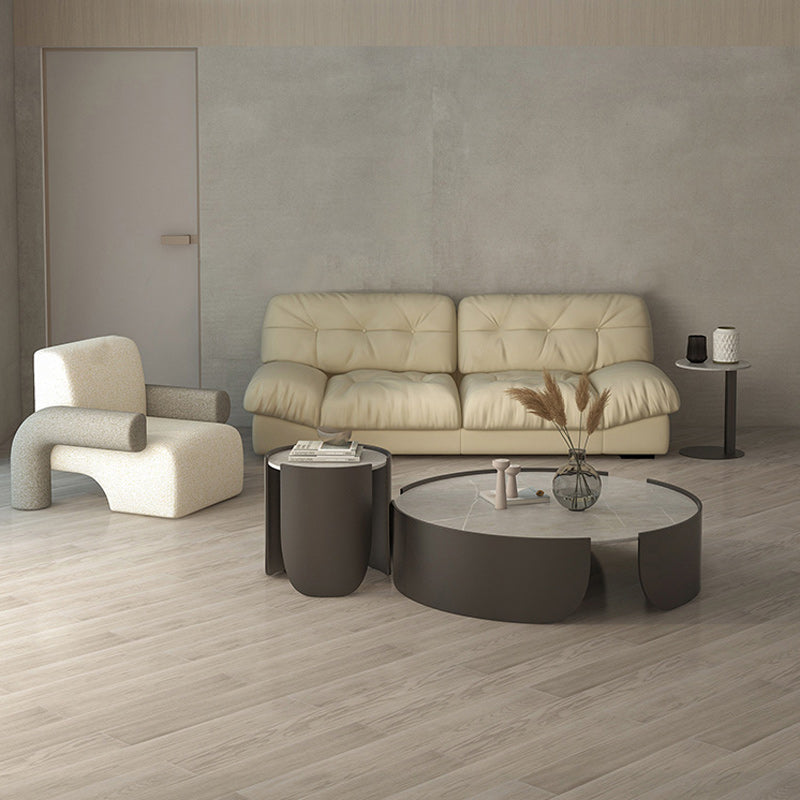 Modern Style White/black Rock Slab Top Round Metal Craft Coffee Table Clearhalo 'Coffee & Accent Tables' 'Coffee Tables' 'coffee_tables' 'furn' 'furn_coffee_tables' 'Furniture' 'Living Room Furniture' 5248053