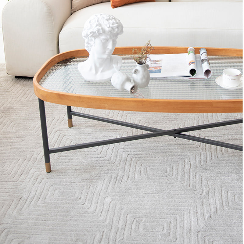 Geometric Clear Glass Coffee Table with Wood Edge 1 Single Cocktail Table Clearhalo 'Coffee & Accent Tables' 'Coffee Tables' 'coffee_tables' 'furn' 'furn_coffee_tables' 'Furniture' 'Living Room Furniture' 5248120