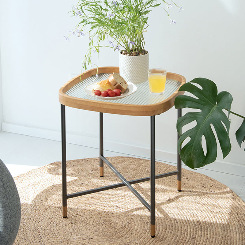 Geometric Clear Glass Coffee Table with Wood Edge 1 Single Cocktail Table Clearhalo 'Coffee & Accent Tables' 'Coffee Tables' 'coffee_tables' 'furn' 'furn_coffee_tables' 'Furniture' 'Living Room Furniture' 5248125