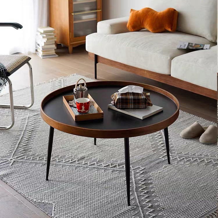 Runder Couchtisch mit Holzakzenten, 4 Beine, moderner Kaffee- und Cocktailtisch
