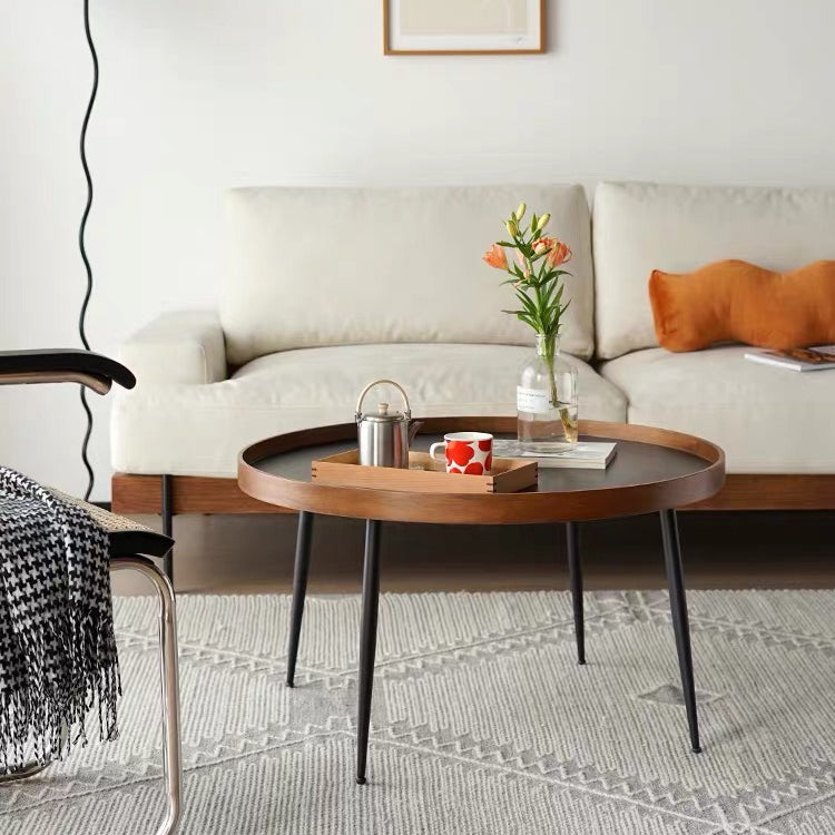 Runder Couchtisch mit Holzakzenten, 4 Beine, moderner Kaffee- und Cocktailtisch