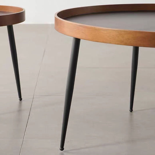 Round Coffee Table with Wood Accents 4 Legs Modern Coffee Cocktail Table