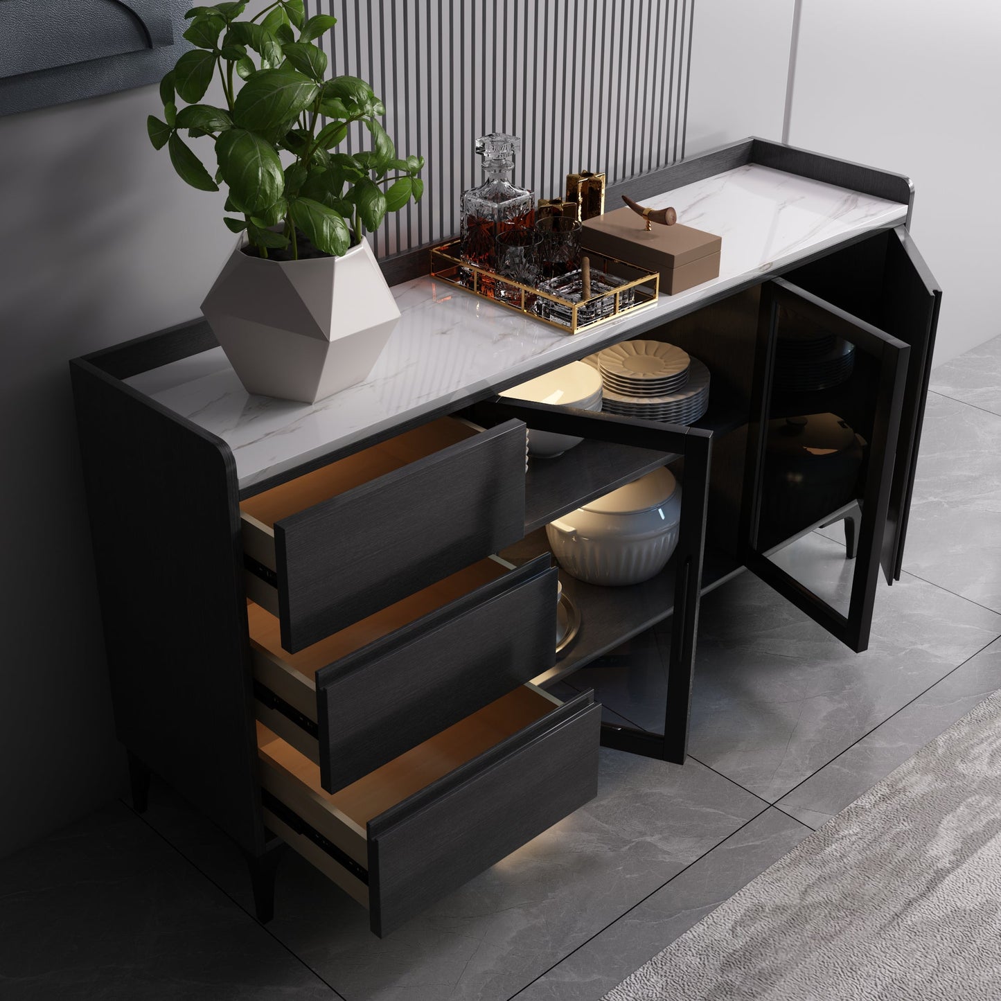 33.46 "Hサイドボードモダンなスタイルのダイニングサーバーは、キッチンとダイニングルームに3つの引き出しを備えています