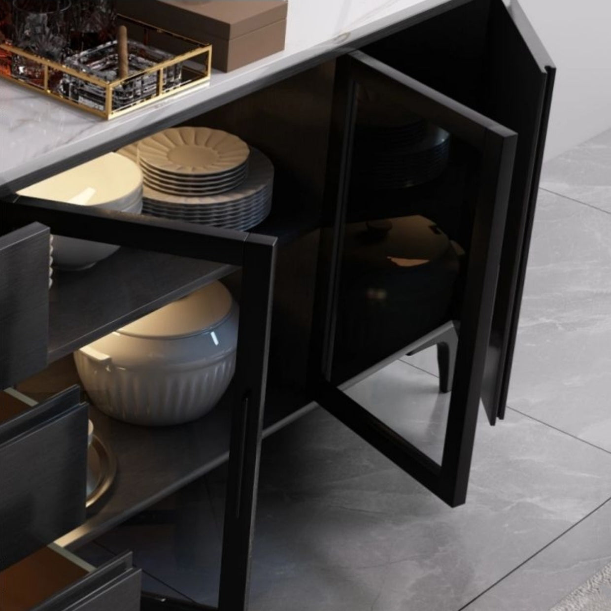 33.46 "Hサイドボードモダンなスタイルのダイニングサーバーは、キッチンとダイニングルームに3つの引き出しを備えています