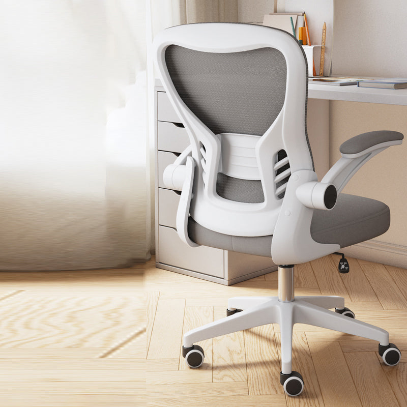 Padded Arms Office Chair Swivel Adjustable Seat Height Chair with Caster Wheels White-Gray Without Headrest Clearhalo 'furn' 'furn_office_chair' 'Furniture' 'Office Chairs' 'Office Furniture' 'office_chair' 5248754