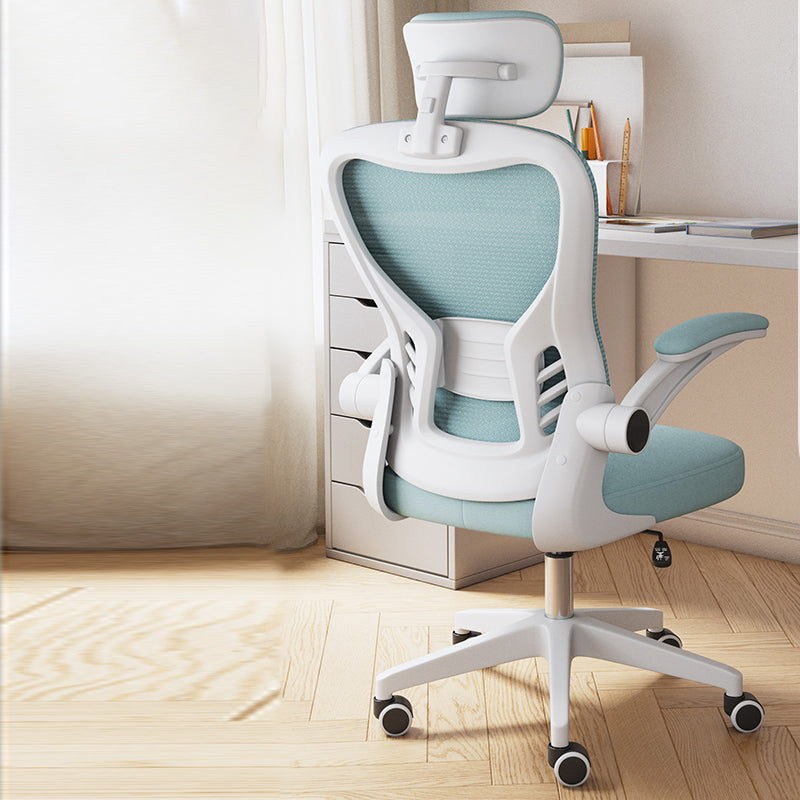 Padded Arms Office Chair Swivel Adjustable Seat Height Chair with Caster Wheels White-Blue With Headrest Clearhalo 'furn' 'furn_office_chair' 'Furniture' 'Office Chairs' 'Office Furniture' 'office_chair' 5248760