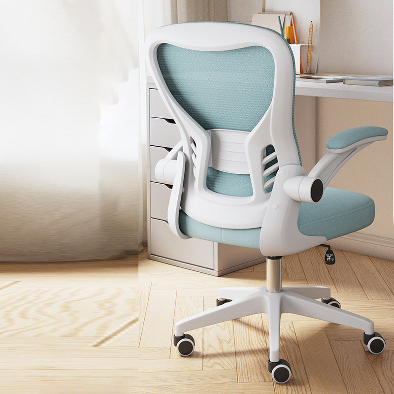 Padded Arms Office Chair Swivel Adjustable Seat Height Chair with Caster Wheels White-Blue Without Headrest Clearhalo 'furn' 'furn_office_chair' 'Furniture' 'Office Chairs' 'Office Furniture' 'office_chair' 5248763