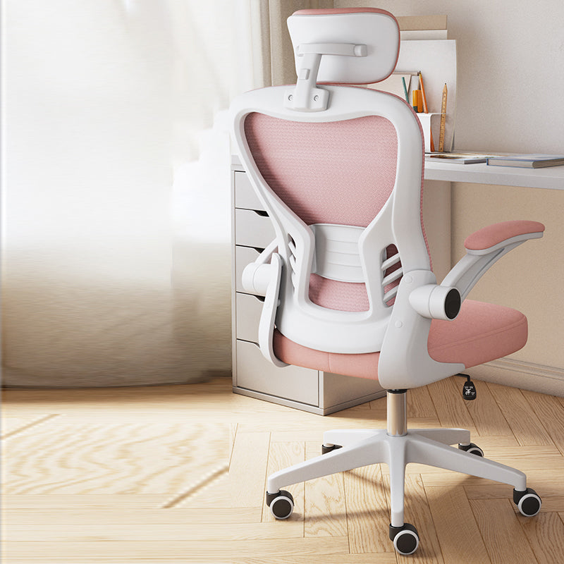 Padded Arms Office Chair Swivel Adjustable Seat Height Chair with Caster Wheels White-Pink With Headrest Clearhalo 'furn' 'furn_office_chair' 'Furniture' 'Office Chairs' 'Office Furniture' 'office_chair' 5248765