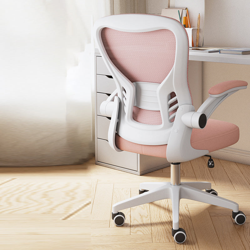 Padded Arms Office Chair Swivel Adjustable Seat Height Chair with Caster Wheels White-Pink Without Headrest Clearhalo 'furn' 'furn_office_chair' 'Furniture' 'Office Chairs' 'Office Furniture' 'office_chair' 5248766