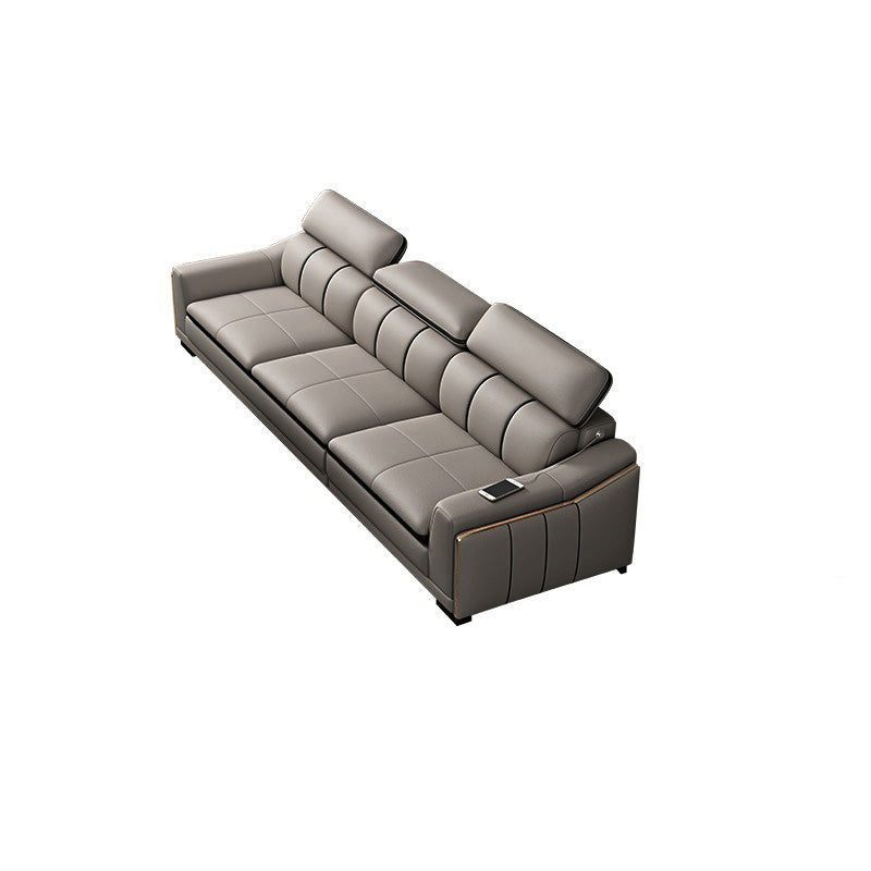 Scandinavian Light-grey High Back Sloped Arm Sectional with Wear-resisting 112"L x 39"W x 37"H Genuine Leather Sponge Clearhalo 'furn' 'furn_sectionals' 'Furniture' 'Living Room Furniture' 'Sectionals' 5252374