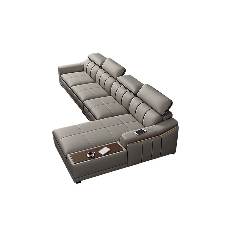 Scandinavian Light-grey High Back Sloped Arm Sectional with Wear-resisting 142"L x 68"W x 37"H Nappa Latex Clearhalo 'furn' 'furn_sectionals' 'Furniture' 'Living Room Furniture' 'Sectionals' 5252377